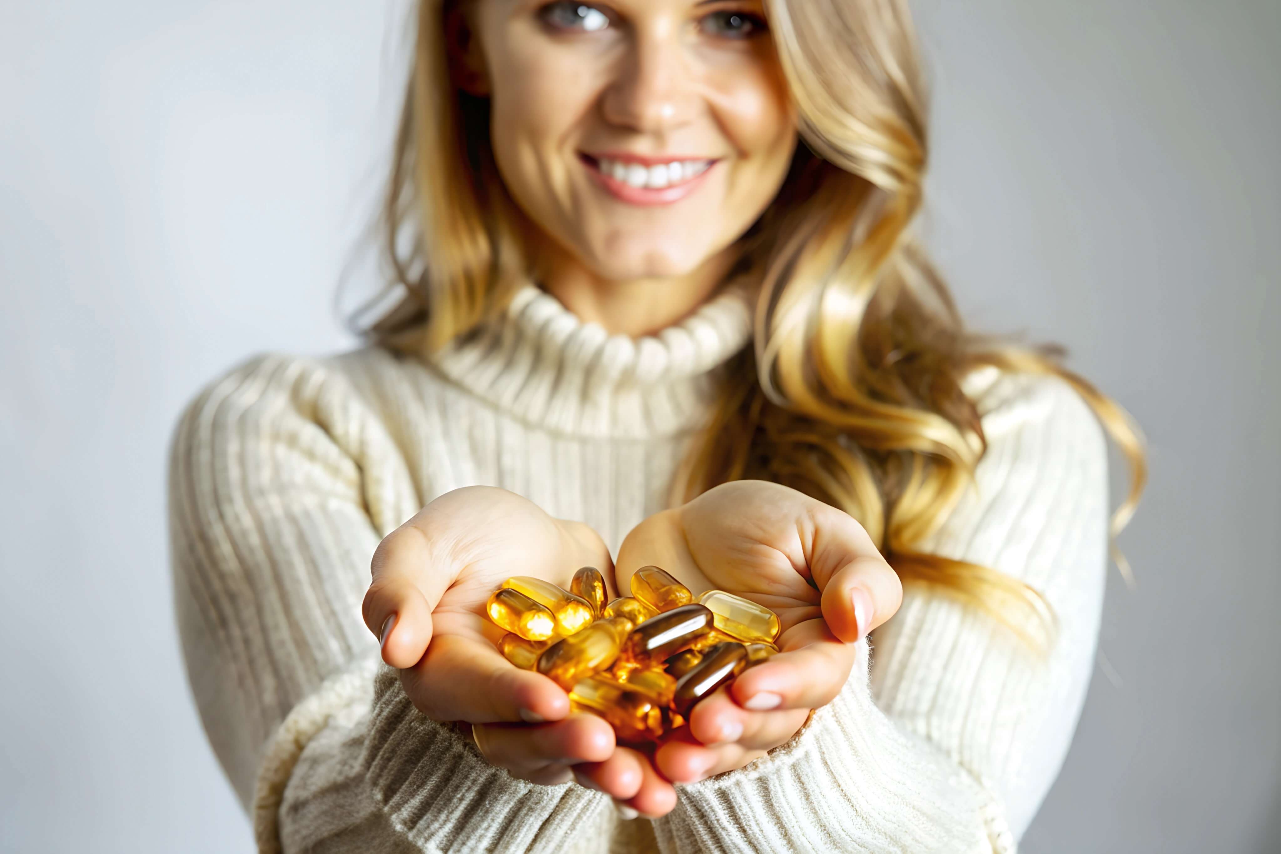 femeie cu capsule de vitamina D3