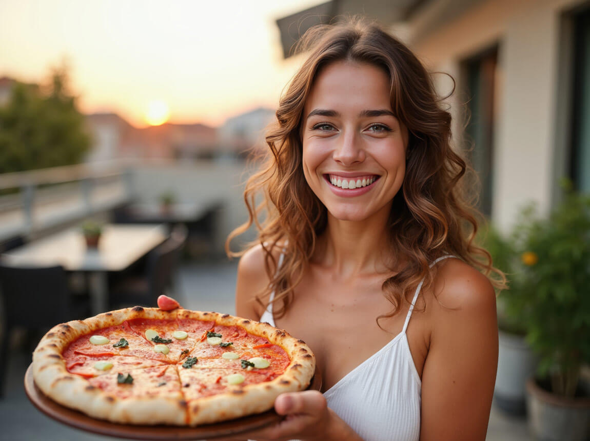 femeie cu pizza 