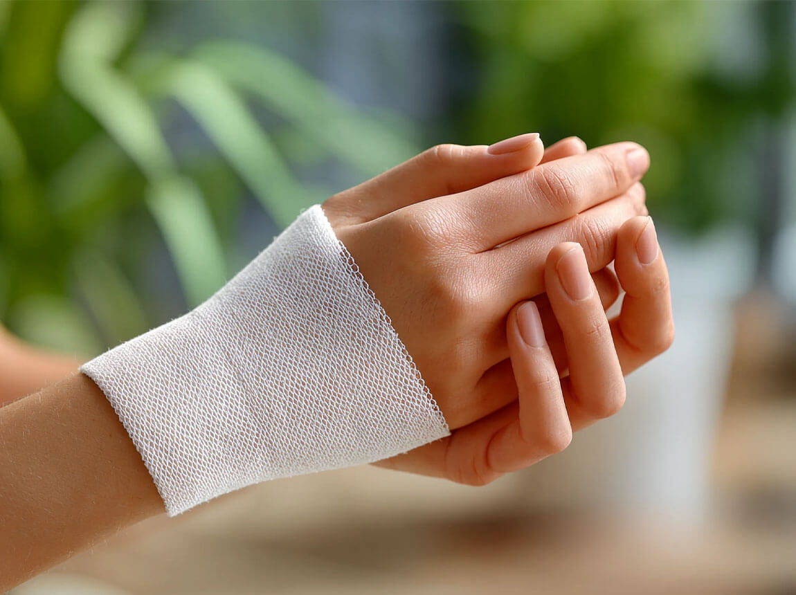 kéz kötéssel bekötve