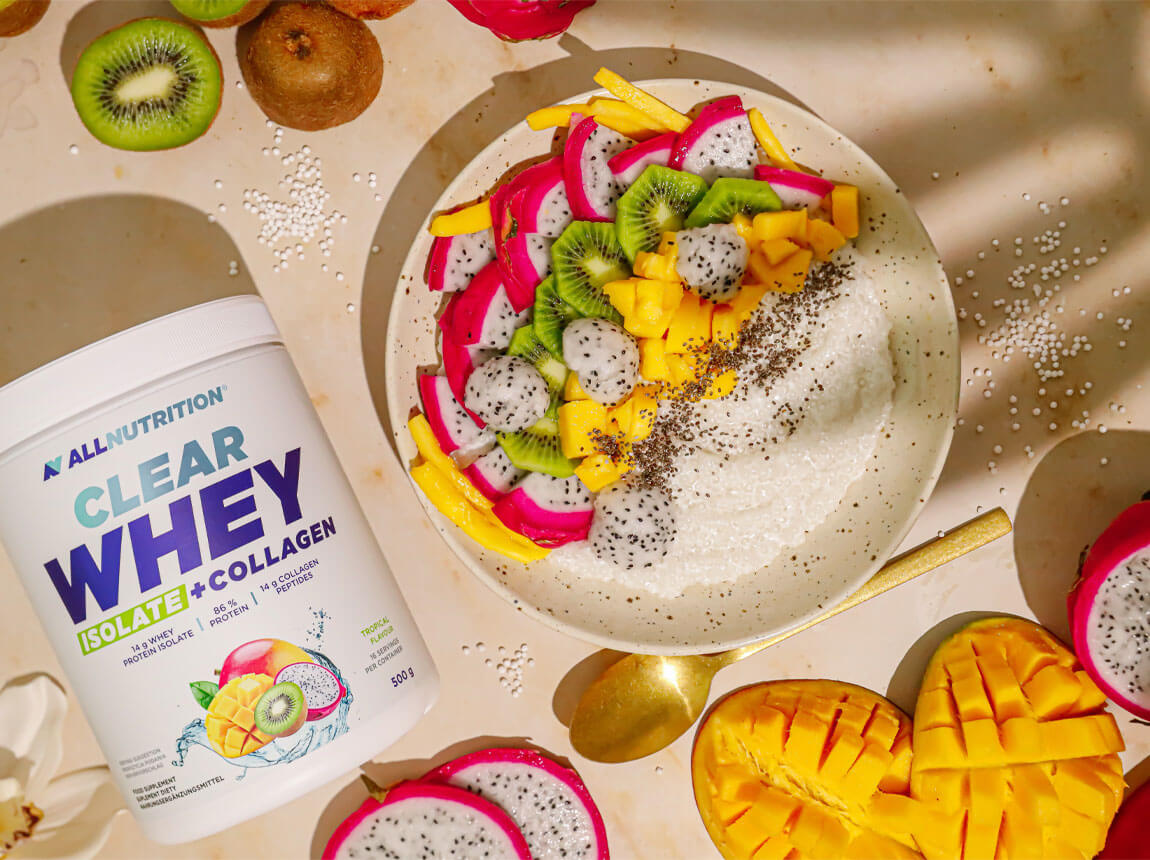 desert din tapioca cu Whey Isolate Tropical și fructe