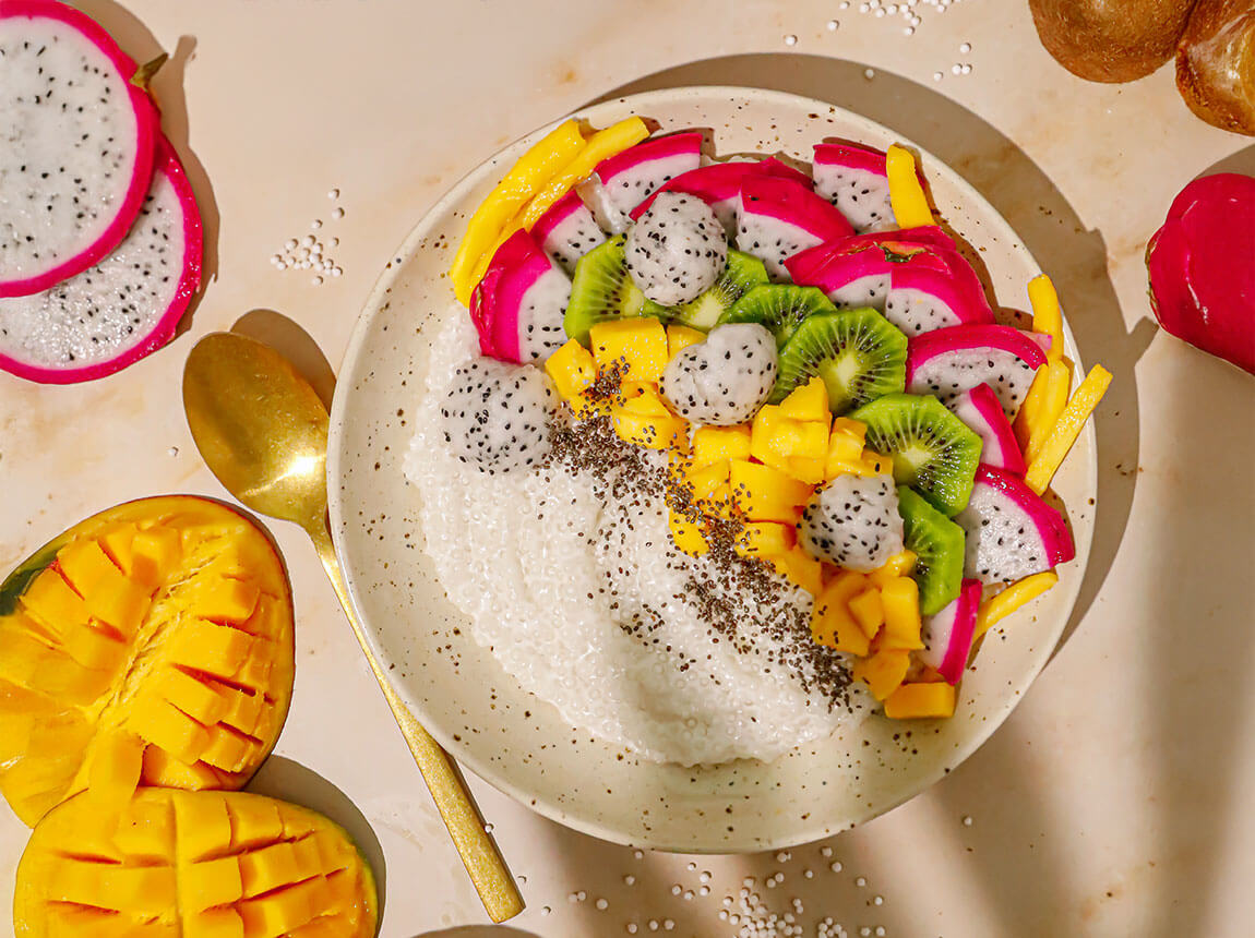 desert din tapioca cu Whey Isolate Tropical și fructe