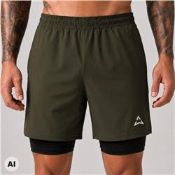 Pantaloni scurți Runner 2 în 1 KHAKI